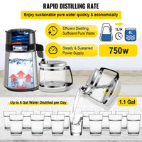 Waterdestilleerder, 4L capaciteit, dubbele temperatuurweergave