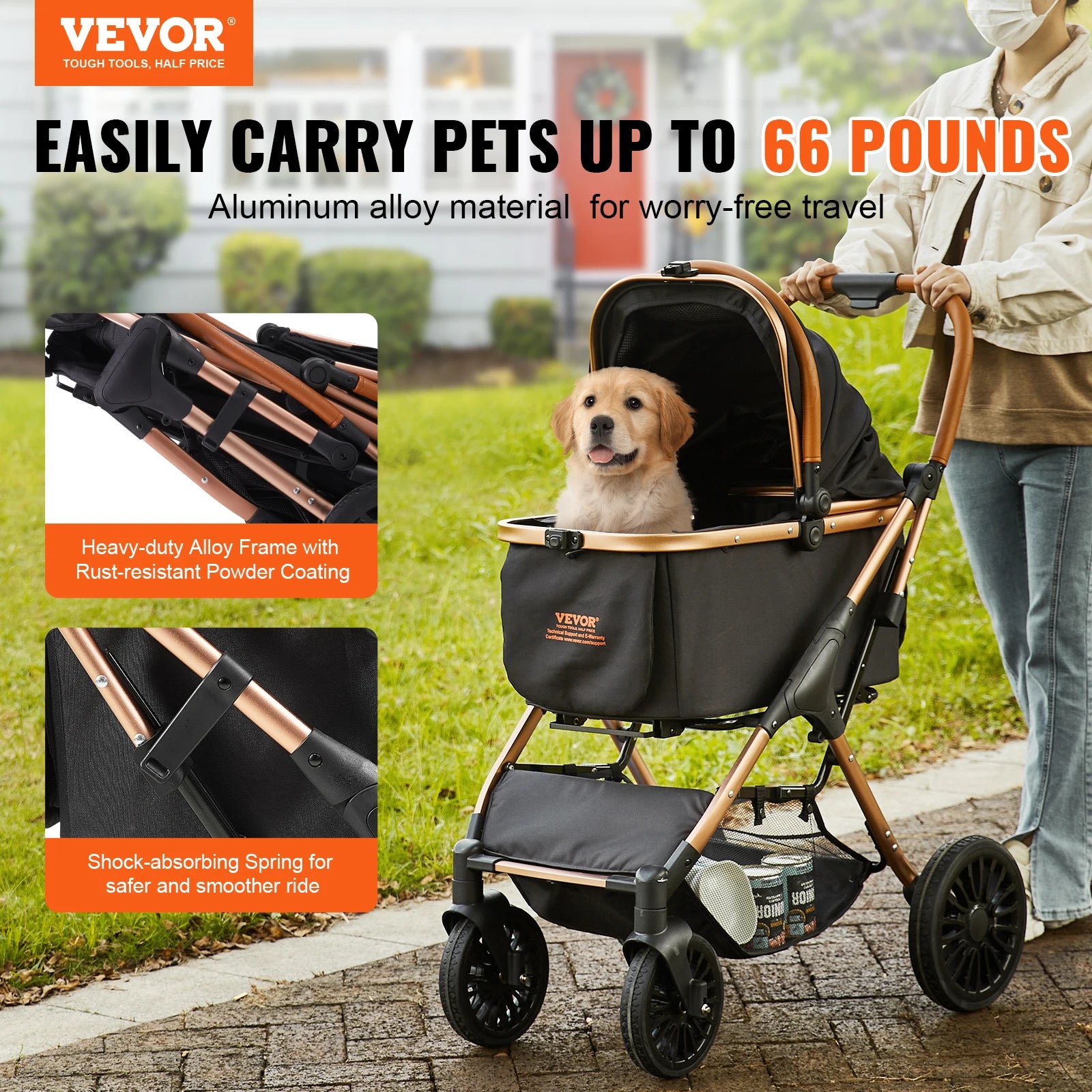 Pet Stroller, Foldable Design, Storage Basket