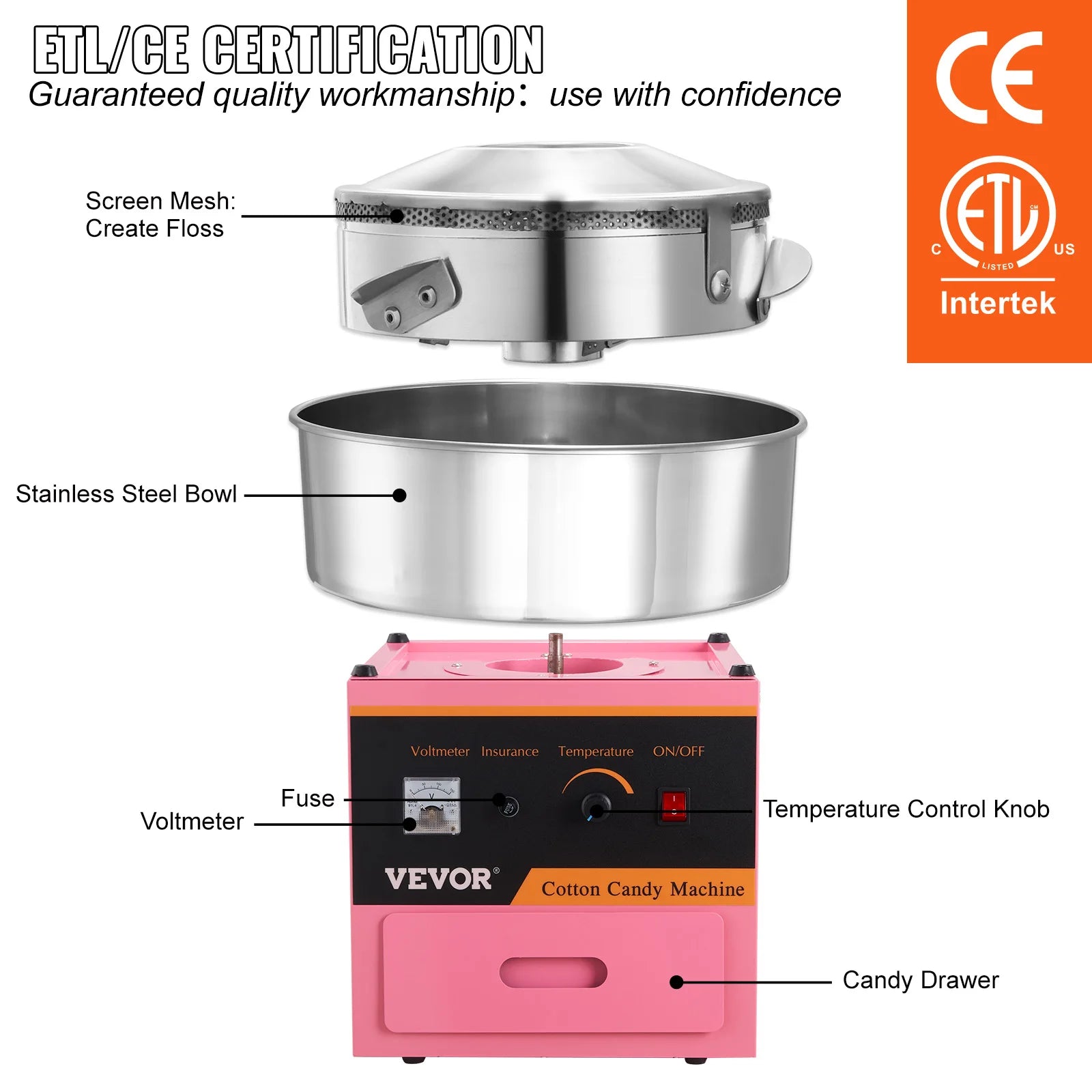 Cotton Candy Machine, Commercial Grade, Stainless Steel Bowl