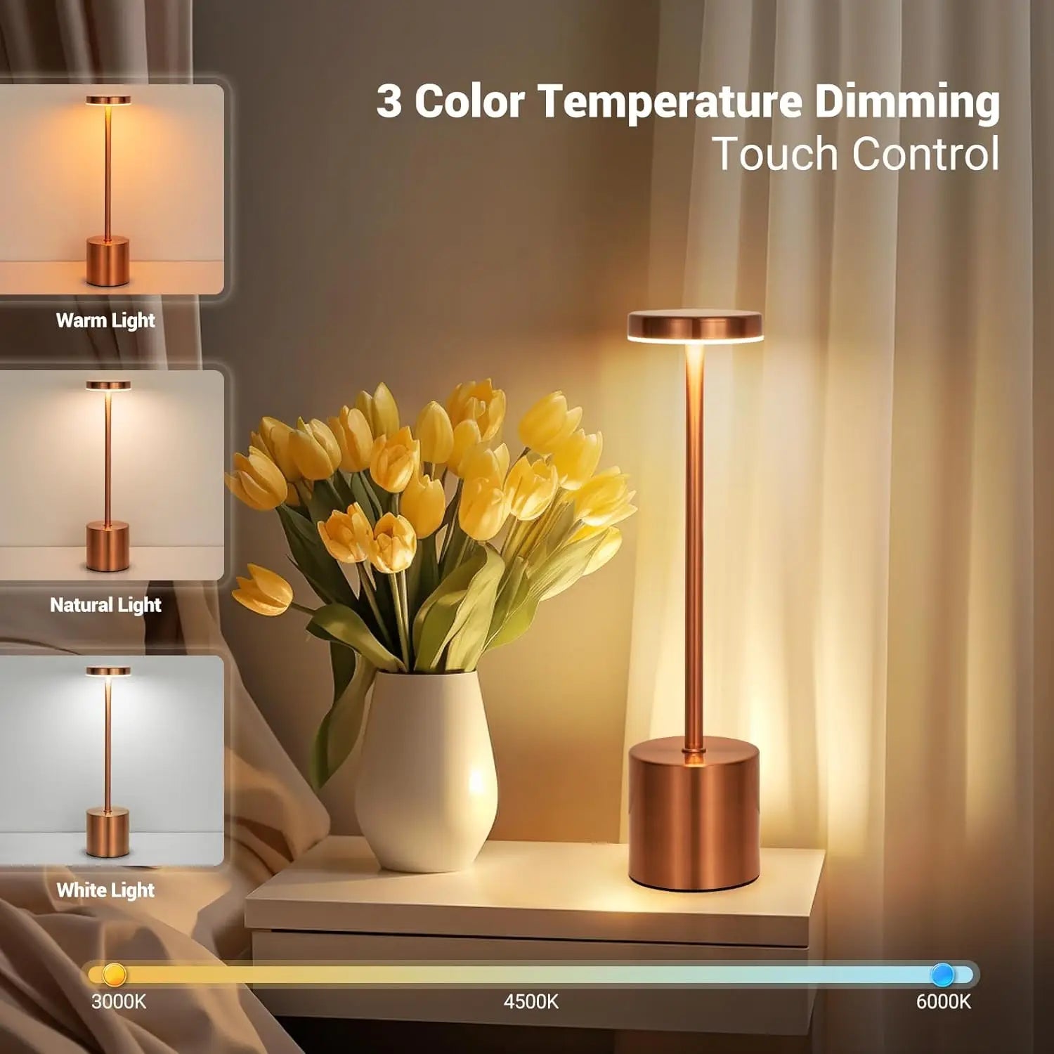 Valoria Touch Tischlampe | Kabellos & Dimmbar | Warmweiß LED | Aluminiumgehäuse 2