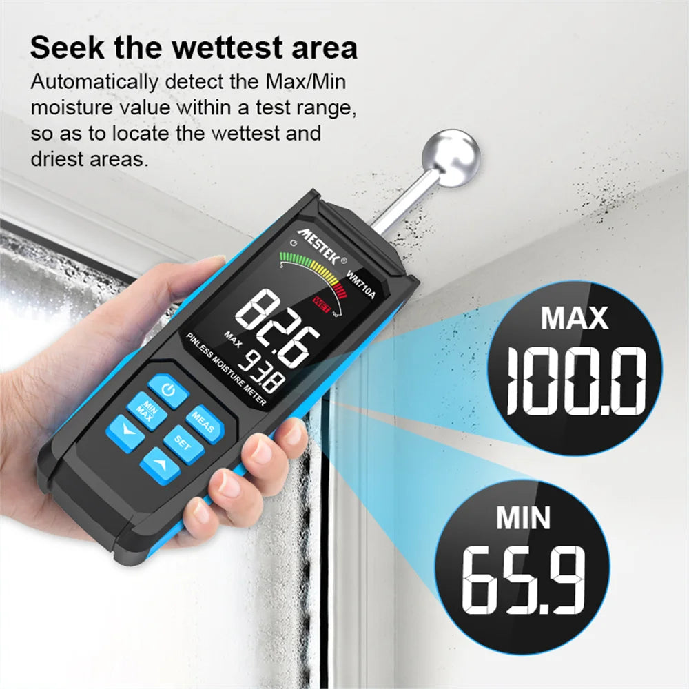 Wood Moisture Meter, Non-destructive Measurement, Auto Detect Wettest Timber