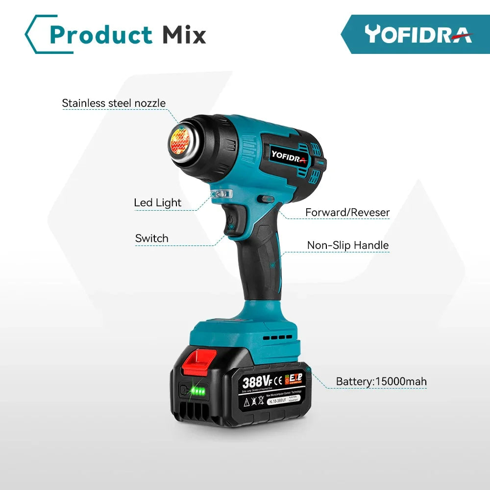 Electric Heat Gun, Cordless Operation, 3 Nozzles