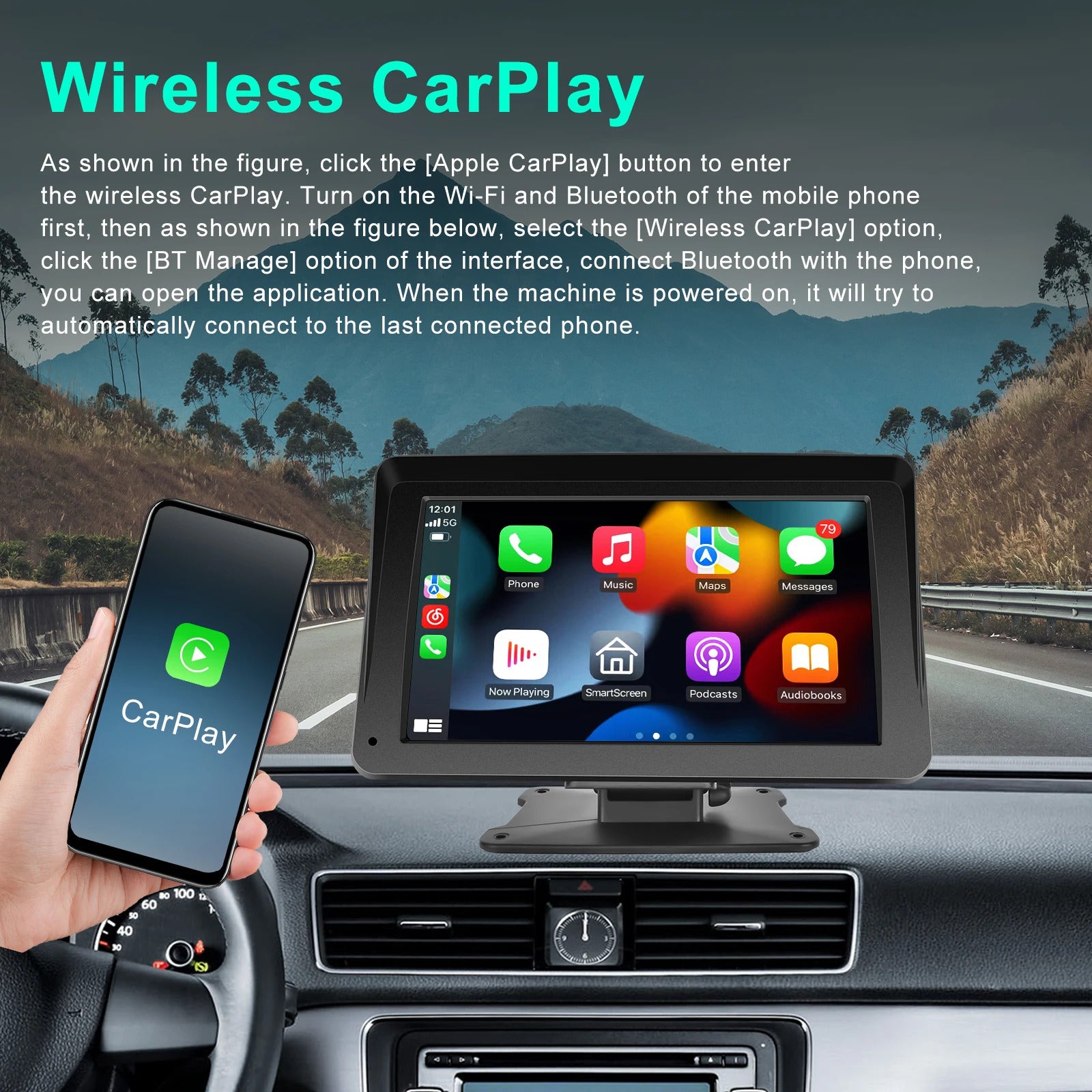 Car Monitor, 7 Inches, Apple CarPlay & Android Auto Compatible, WIFI & Bluetooth Connectivity