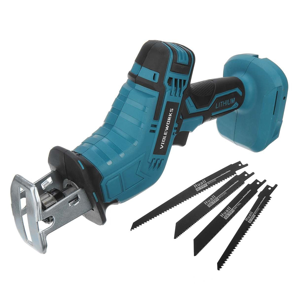 Snoerloze Reciprozaag met 4 Zaagbladen - Accu Niet Inbegrepen - Aangepast aan 18V Makita Batterij - voor hout & metaal - Zwart en Blauw