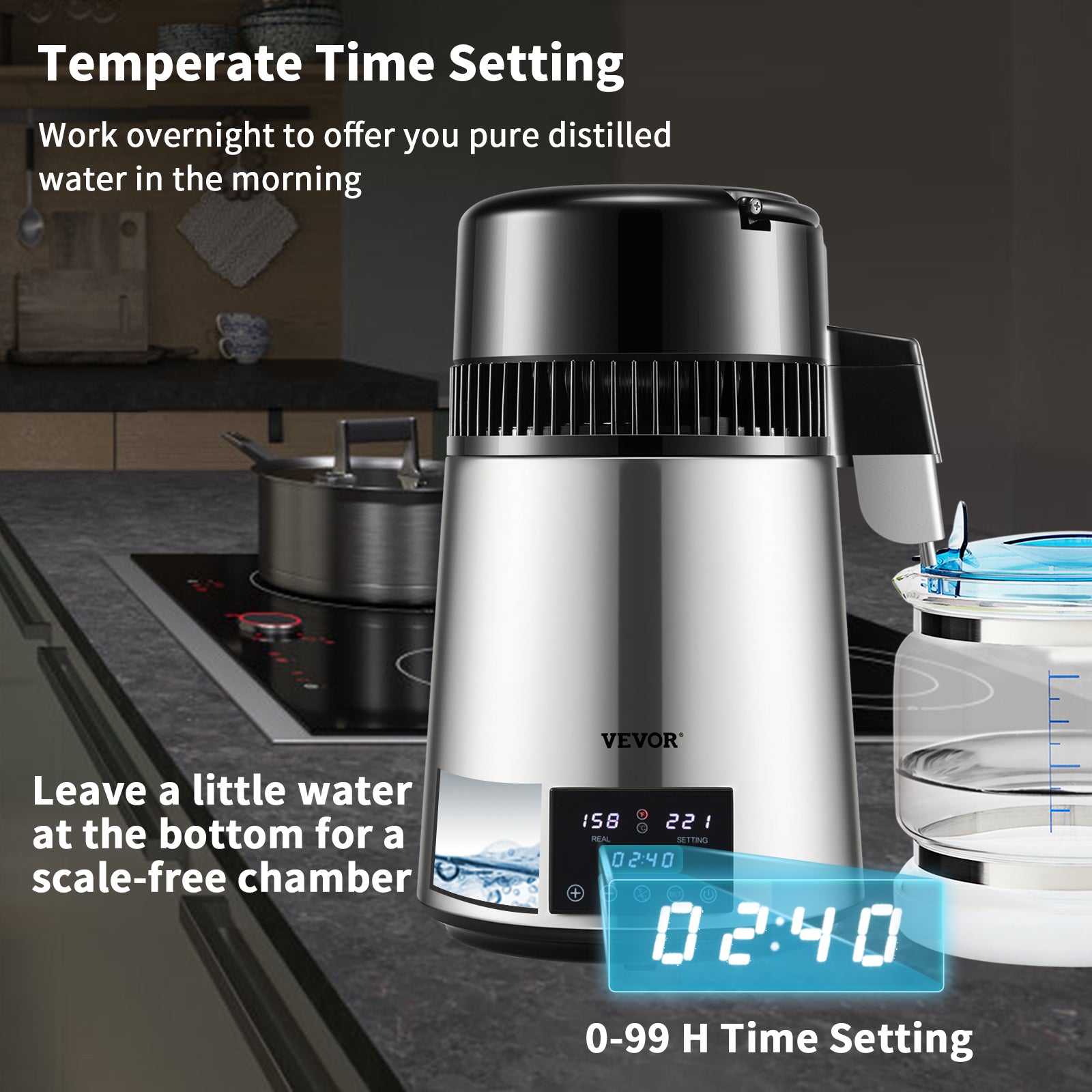 Thuis Waterdestilleerder, 15L/H Snelheid, Touchscreen Tijdinstelling