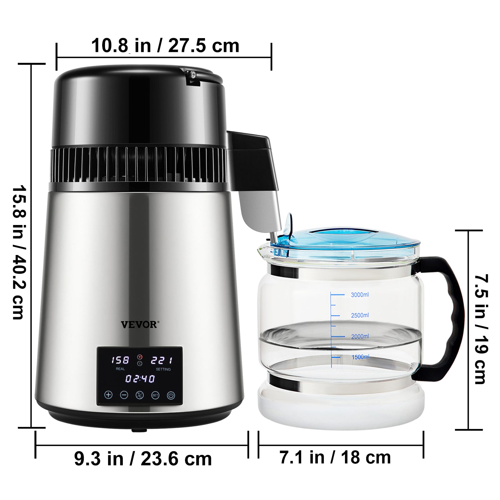Thuis Waterdestilleerder, 15L/H Snelheid, Touchscreen Tijdinstelling