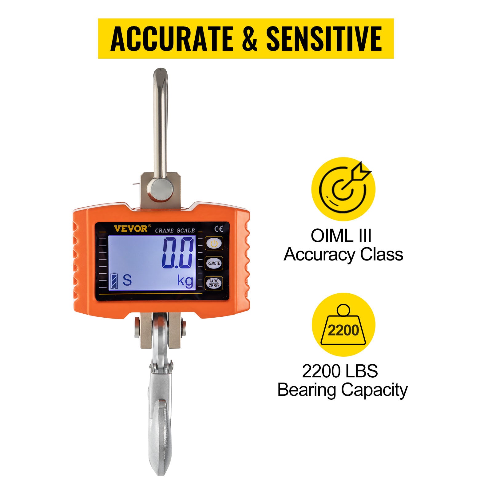 1000KG Digital Crane Scale - Aluminum, LED Display, Reinforced R