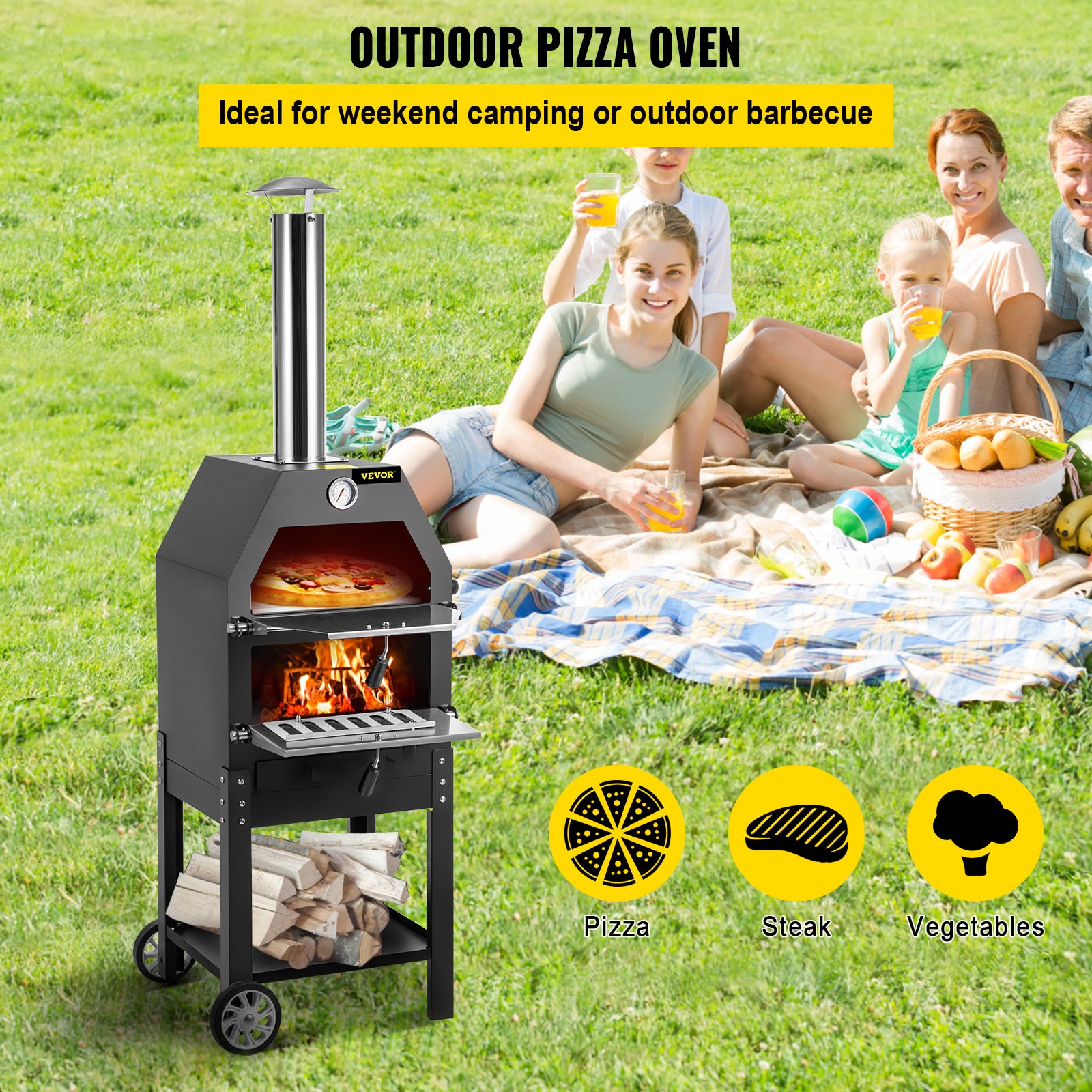Houtgestookte Pizzaoven, Draagbaar, Tijdbesparend