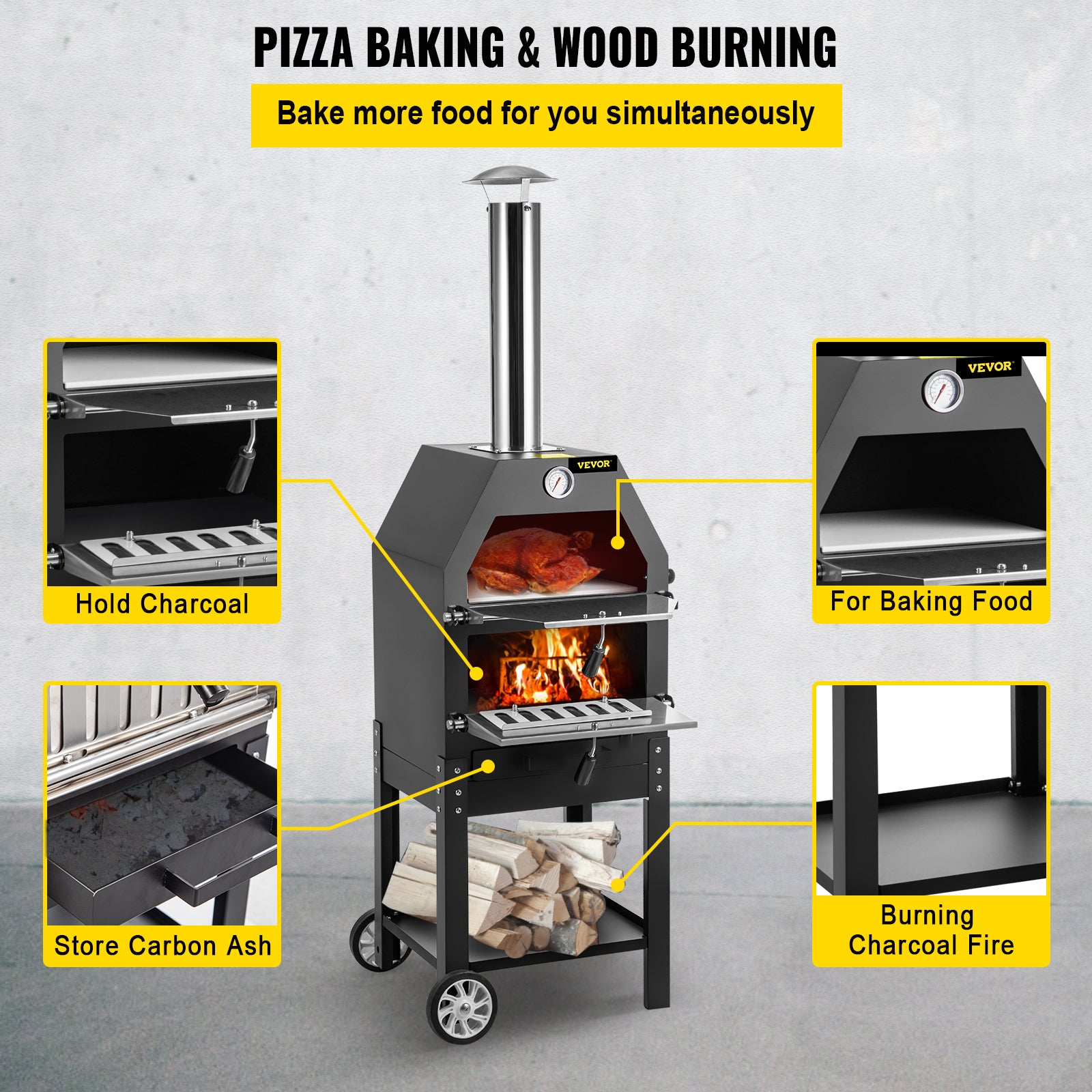 Houtgestookte Pizzaoven, Draagbaar, Tijdbesparend