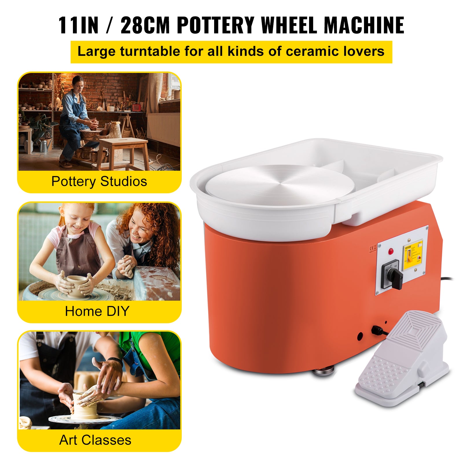 Pottery Wheel Machine, 28cm, Foot Pedal, Clockwise and Counterclockwise Rotation, 350W