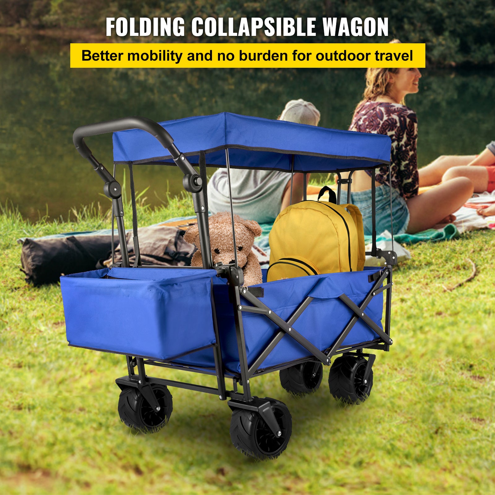 Folding Wagon Cart, Adjustable Handle, All-Terrain Wheels