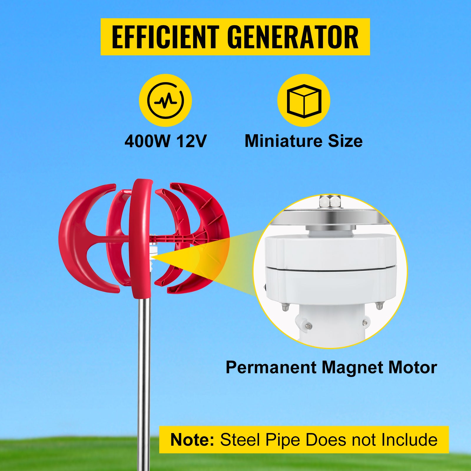 Verticale As Windturbine, 12V, Alternatieve Energie Generator